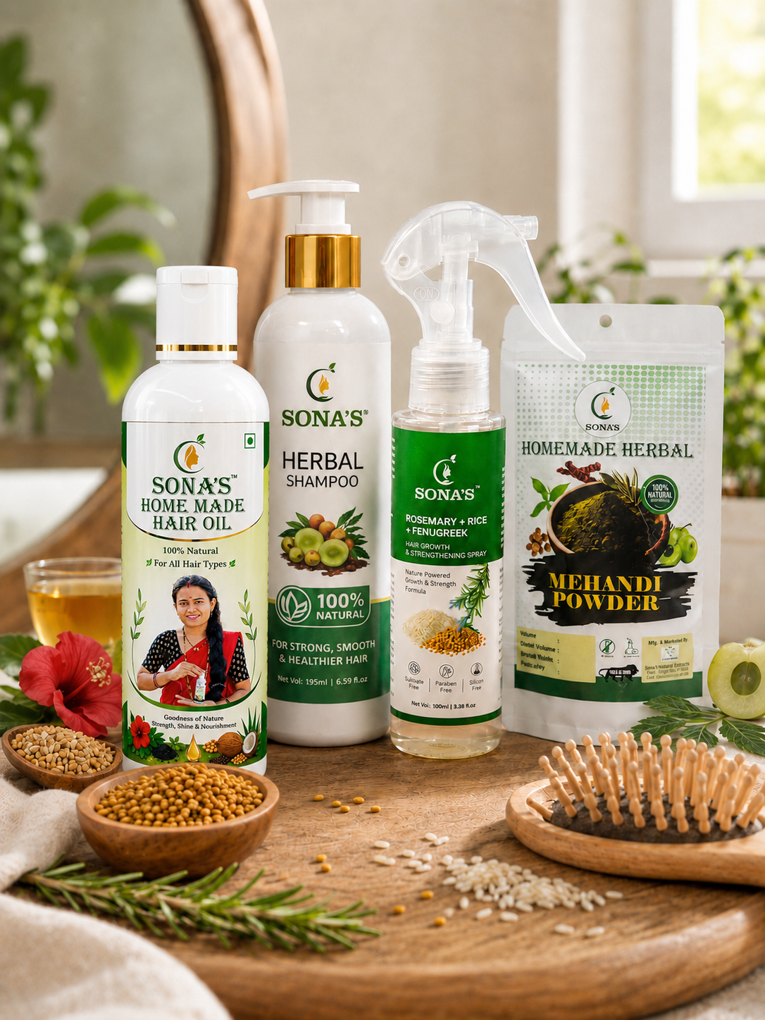 Big Combo Pro | Herbal Hair Oil, Shampoo, Mehndi & Hair Spray Combo for Hair Growth, Hair Fall Control & Grey Hair