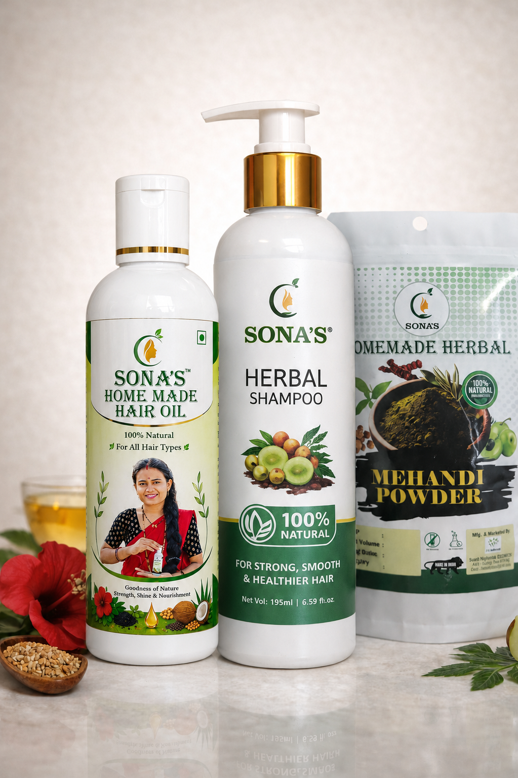 Big Combo | Best Herbal Hair Oil, Shampoo & Mehndi Combo for Hair Growth, Hair Fall Control & Grey Hair