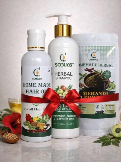 Natural Herbal Hair Care Combo – Hair Oil, Shampoo & Mehandi for Strong, Healthy Hair
