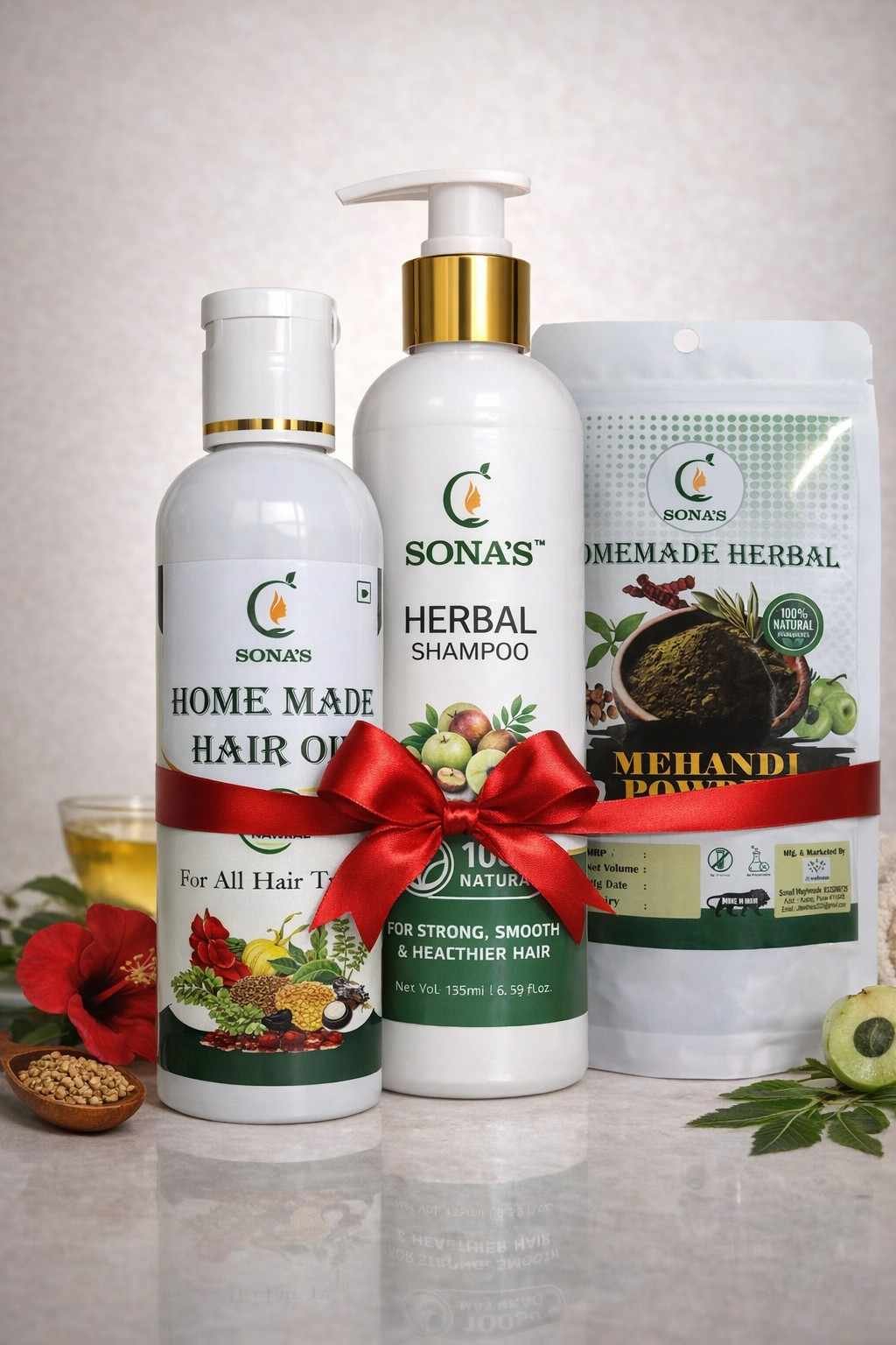 Natural Herbal Hair Care Combo – Hair Oil, Shampoo & Mehandi for Strong, Healthy Hair